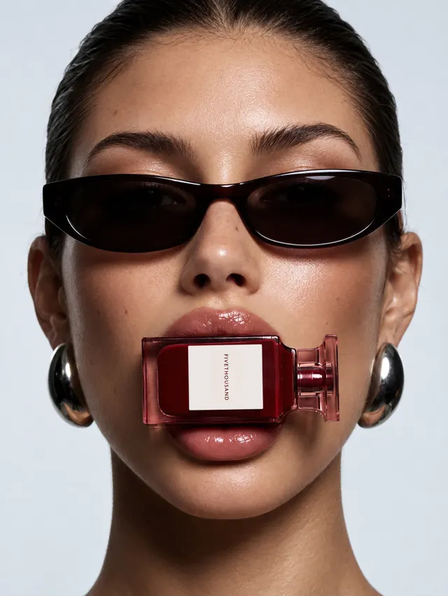 Perfume campaign portrait with sunglasses